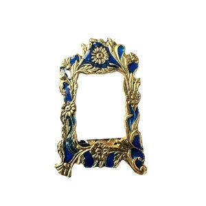 Vintage Picture Frame Enamel Brooch Pin Miniature Photographs Jewelry Flowers